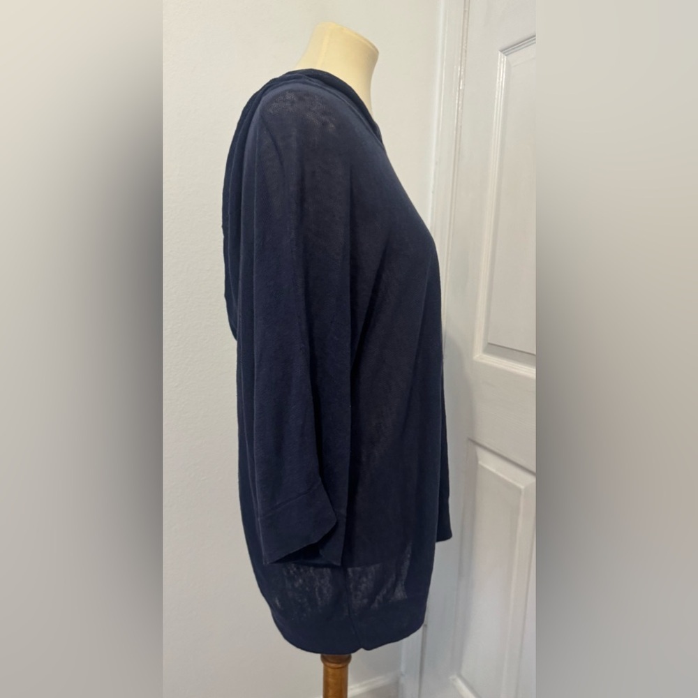 Eileen Fisher Organic Linen Long Sleeve Hooded Top Coastal Nautical Breathable L - Picture 5 of 10